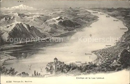 Chillon et le Lac Leman Panorama Kat. Montreux