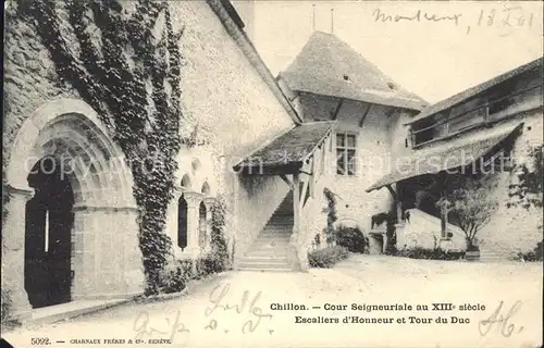 Chillon Cour Seigneuriale Escaliers d Honneur et Tour du Duc Kat. Montreux