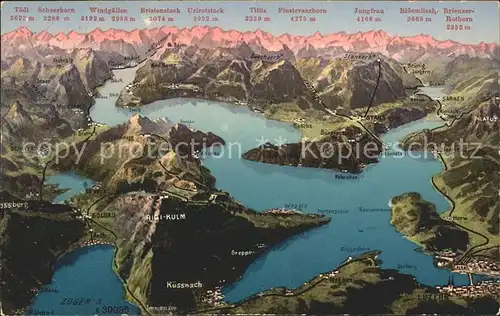 Vierwaldstaettersee SZ Panoramakarte See Alpen Kat. Brunnen