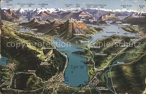 Zug ZG Panoramakarte Zuger See Vierwaldstaettersee Alpen Kat. Zug