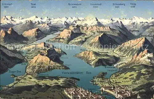 Vierwaldstaettersee SZ Panoramakarte Kat. Brunnen