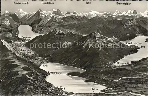 Zug ZG Panoramakarte Vierwaldstaettersee Zugersee Alpen Kat. Zug