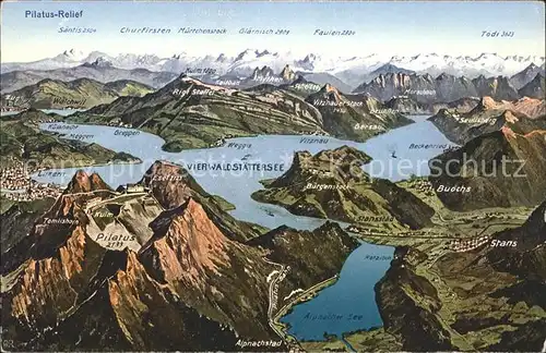 Vierwaldstaettersee SZ Panoramakarte mit Vierwaldstaettersee und Alpen Kat. Brunnen