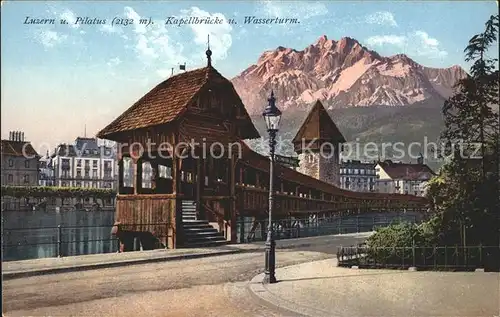 Luzern LU Kapellbruecke Wasserturm Pilatus / Luzern /Bz. Luzern City