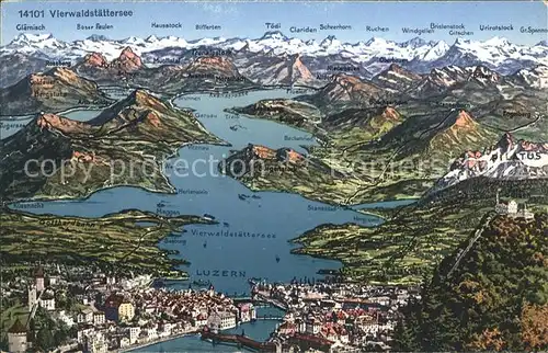 Luzern LU Panoramakarte Vierwaldstaettersee Alpen / Luzern /Bz. Luzern City