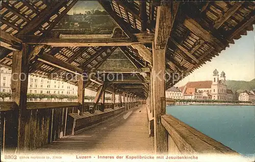 Luzern LU Kapellbruecke mit Jesuitenkirche / Luzern /Bz. Luzern City