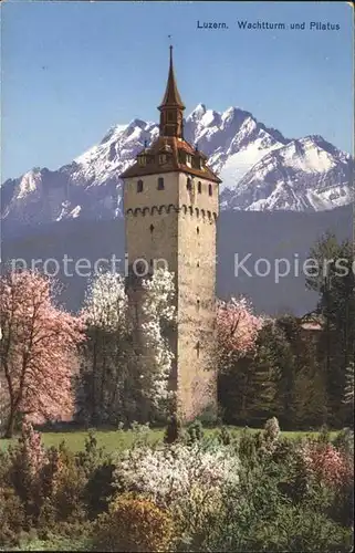 Luzern LU Wachtturm und Pilatus / Luzern /Bz. Luzern City