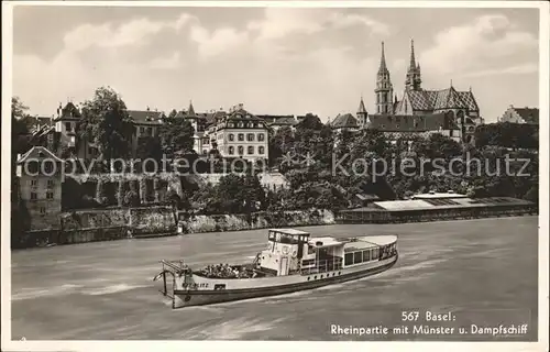 Basel BS Rheinpartie Muenster Dampfschiff Kat. Basel