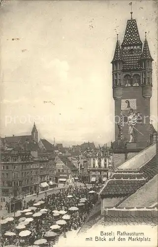 Basel BS Rathausturm Blick auf den Marktplatz Kat. Basel