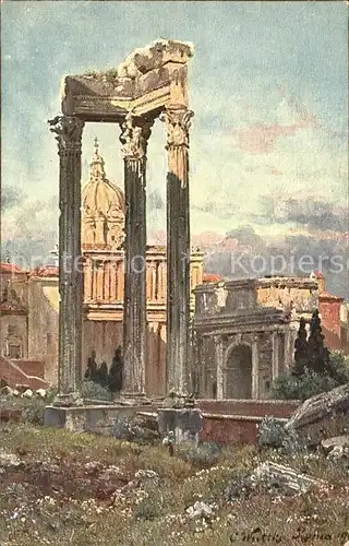 Rom Roma Ruinen des Vespasian - Tempels, zwischen den Saeulen die Kuppel von S. S. Martina e Luca /  /Rom