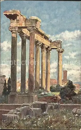 Rom Roma Ruinen des Saturntempels, in der Ferne der Glockenturm von S. Francesco Romana, auch S. Maria Nova genannt /  /Rom