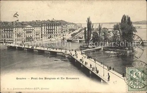 Geneve GE Pont des Bergues et Ile Rousseau Kat. Geneve