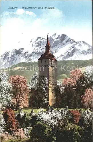 Luzern LU Wachtturm mit Pilatus / Luzern /Bz. Luzern City
