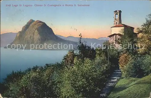 Lago di Lugano Chiesa di Castagnola e Monte San Salvatore Kat. Italien