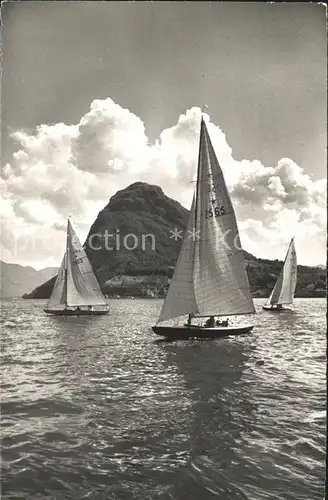 Lago di Lugano Monte San Salvatore Segelboote Kat. Italien