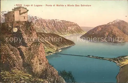 Lago di Lugano Ponte di Melide e Monte San Salvatore Kat. Italien