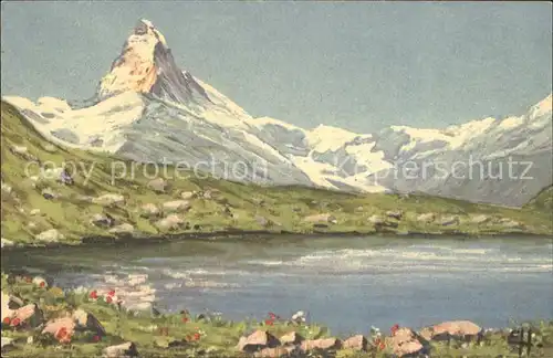 Zermatt VS Riffelsee mit Matterhorn Kat. Zermatt