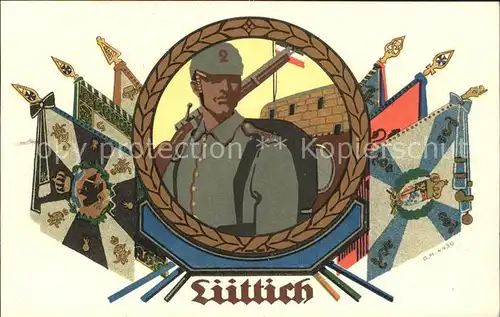 Luettich Soldatenportraet mit Flaggen /  /