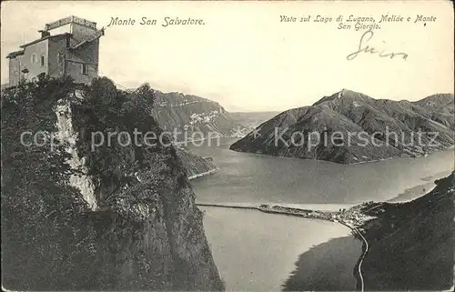 Lago di Lugano Melide e Monte San Girgio e Salvatore Kat. Italien