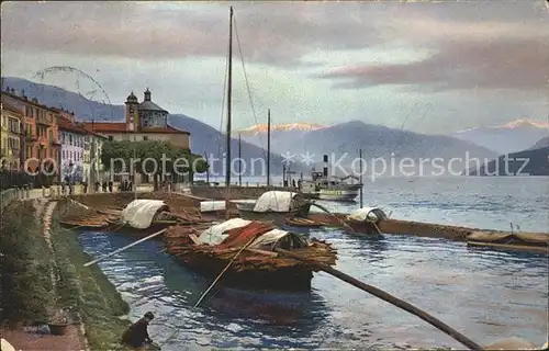 Cannobio Lago Maggiore Hafenpartie Fischerboot Dampfer Kat. Italien