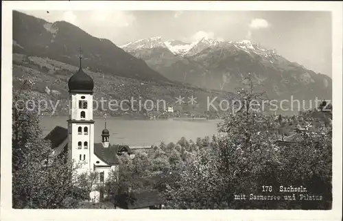 Sachseln OW mit Kirche Sarnersee und Pilatus Kat. Sachseln