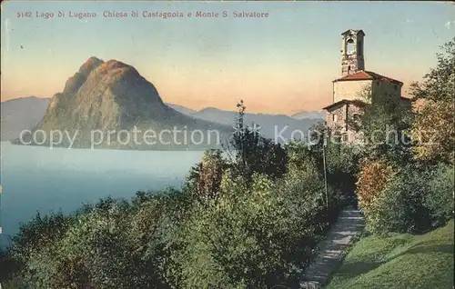 Lago di Lugano Chiesa di Castagnola e Monte San Salvatore Kat. Italien