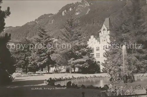 Glarus GL Bahnhof Parkanlage Fontaene Kat. Glarus