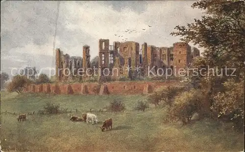 Kenilworth Castle Colour Drawing by W. Quatremain Kuenstlerkarte Kat. Warwick Castle