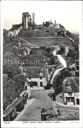 Corfe Dorset Castle view from Church Tower Tuck s Post Card Kat. Purbeck