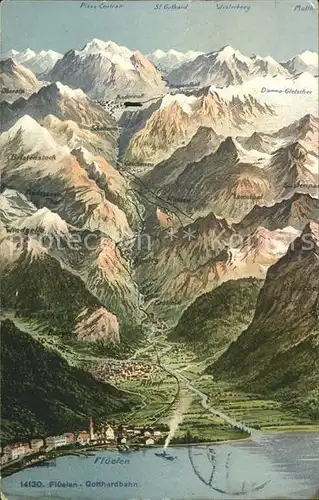Flueelen UR mit Gotthardbahn aus der Vogelschau  Alpenpanorama Kat. Flueelen