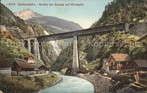 Gotthardbahn Bruecke bei Amsteg mit Windgelle Kat. Eisenbahn