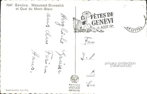 Geneve GE Monument Brunswick et Quai du Mont Blanc Kat. Geneve