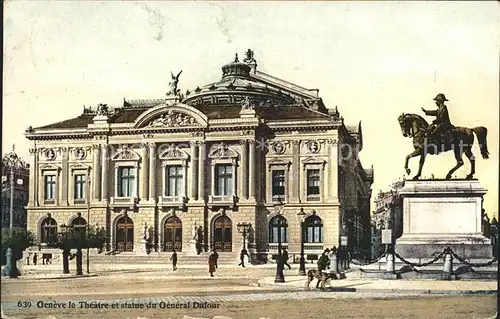 Geneve GE Theatre et statue du General Dufour Kat. Geneve