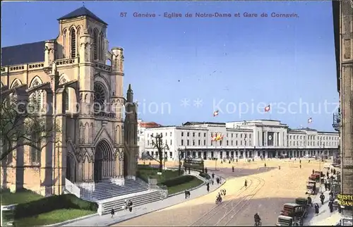 Geneve GE Eglise de Notre Dame et Gare de Cornavin Kat. Geneve