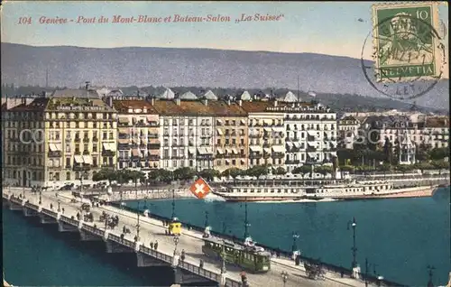 Geneve GE Pont du Mont Blanc et Bateau Salon La Suisse Kat. Geneve