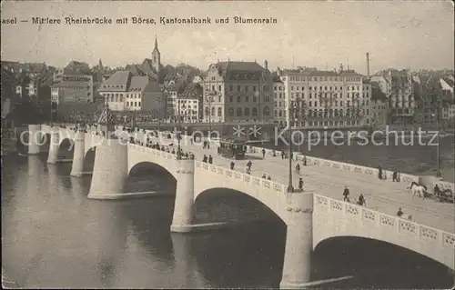 Basel BS Mittlere Rheinbruecke mit Boerse Kantonalbank und Blumenrain Kat. Basel