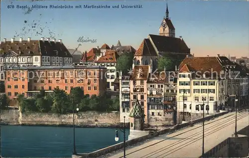 Basel BS Rheinbruecke mit Martinskirche Universitaet Kat. Basel