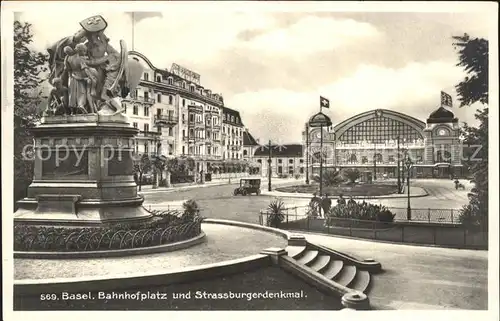 Basel BS Bahnhofplatz und Strassburger Denkmal Kat. Basel