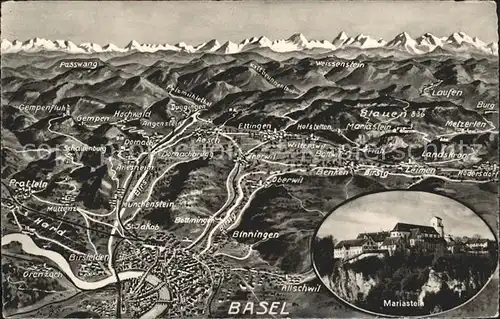 Basel BS Panoramakarte Rhein Alpen Mariastein Kat. Basel