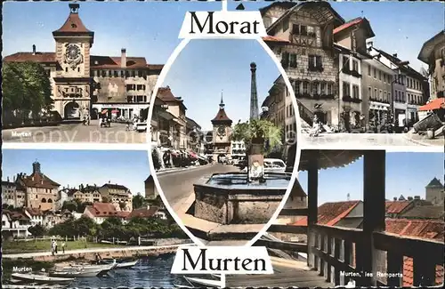 Morat Murten Stadttor Dorfpartie Brunnen Bootsliegeplatz Remparts Kat. Murten