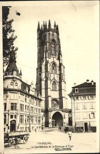 Fribourg FR La Cathedrale et la Banque d Etat Kat. Fribourg FR