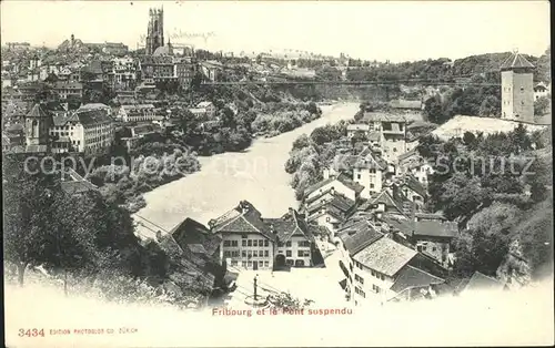 Fribourg FR et la Pont suspendu Kat. Fribourg FR