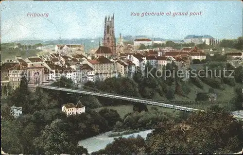 Fribourg FR Vue generale avec Cathedrale et Grand Pont Kat. Fribourg FR