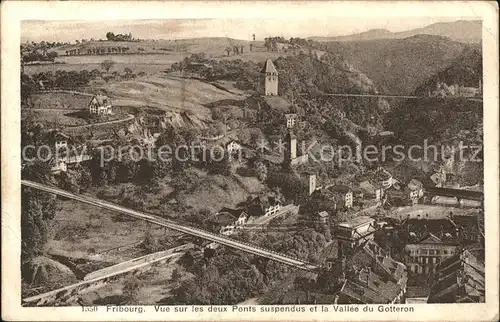 Fribourg FR Vue sur les deux Ponts suspendus et la Vallee du Gotteron Kat. Fribourg FR