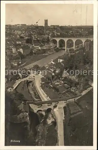 Fribourg FR Vue generale Le Pont La Cathedrale Kat. Fribourg FR