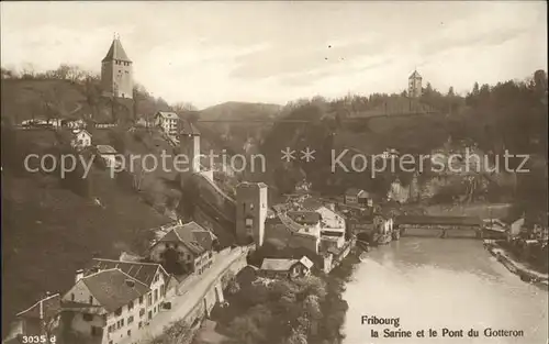 Fribourg FR La Sarine et le Pont Gotteron Kat. Fribourg FR