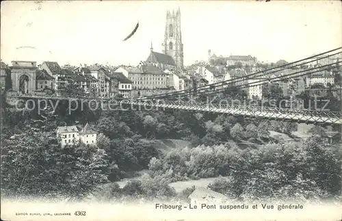 Fribourg FR Le Pont suspendu et Vue generale Kat. Fribourg FR