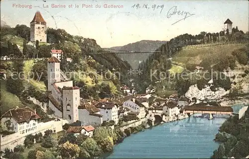 Fribourg FR La Sarine et le Pont du Gotteron Kat. Fribourg FR