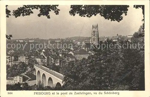 Fribourg FR et le Pont de Zaehringen vu du Schoenberg Kat. Fribourg FR