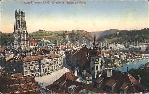 Fribourg FR La Cathedrale et l Hotel de Ville Kat. Fribourg FR